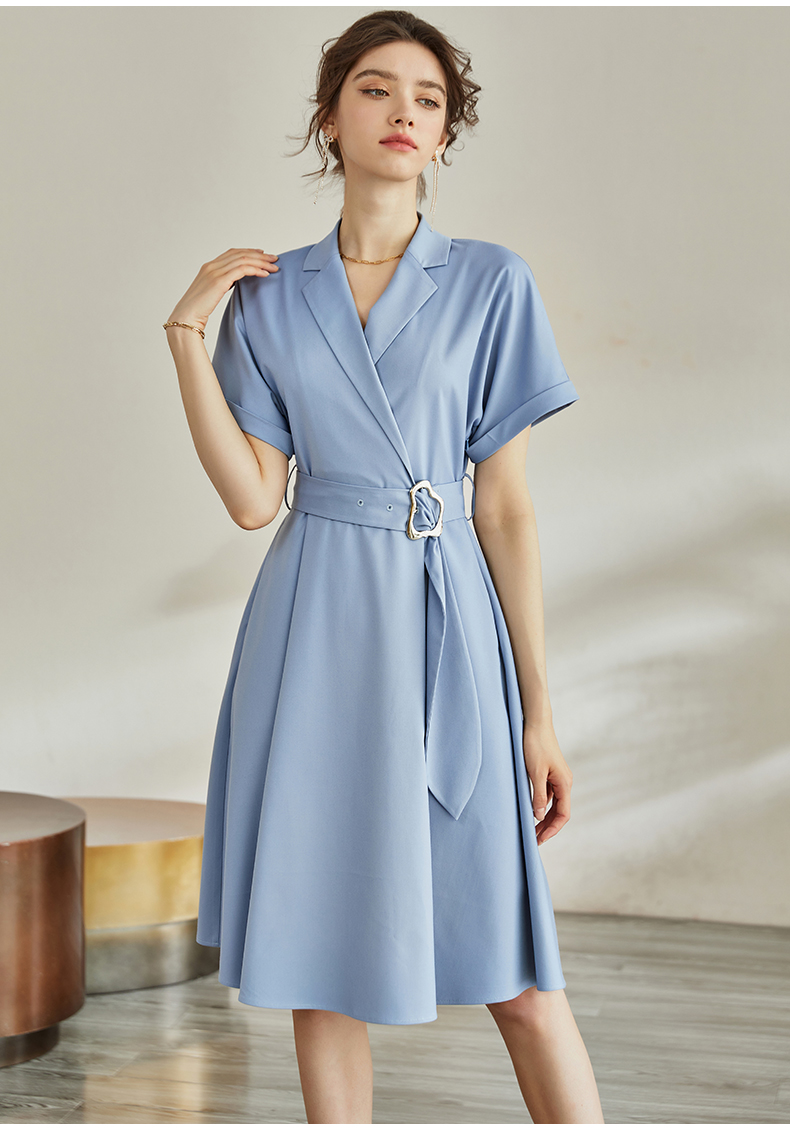 Đầm dự tiệc màu xanh dương cổ vest trang trọng đi làm