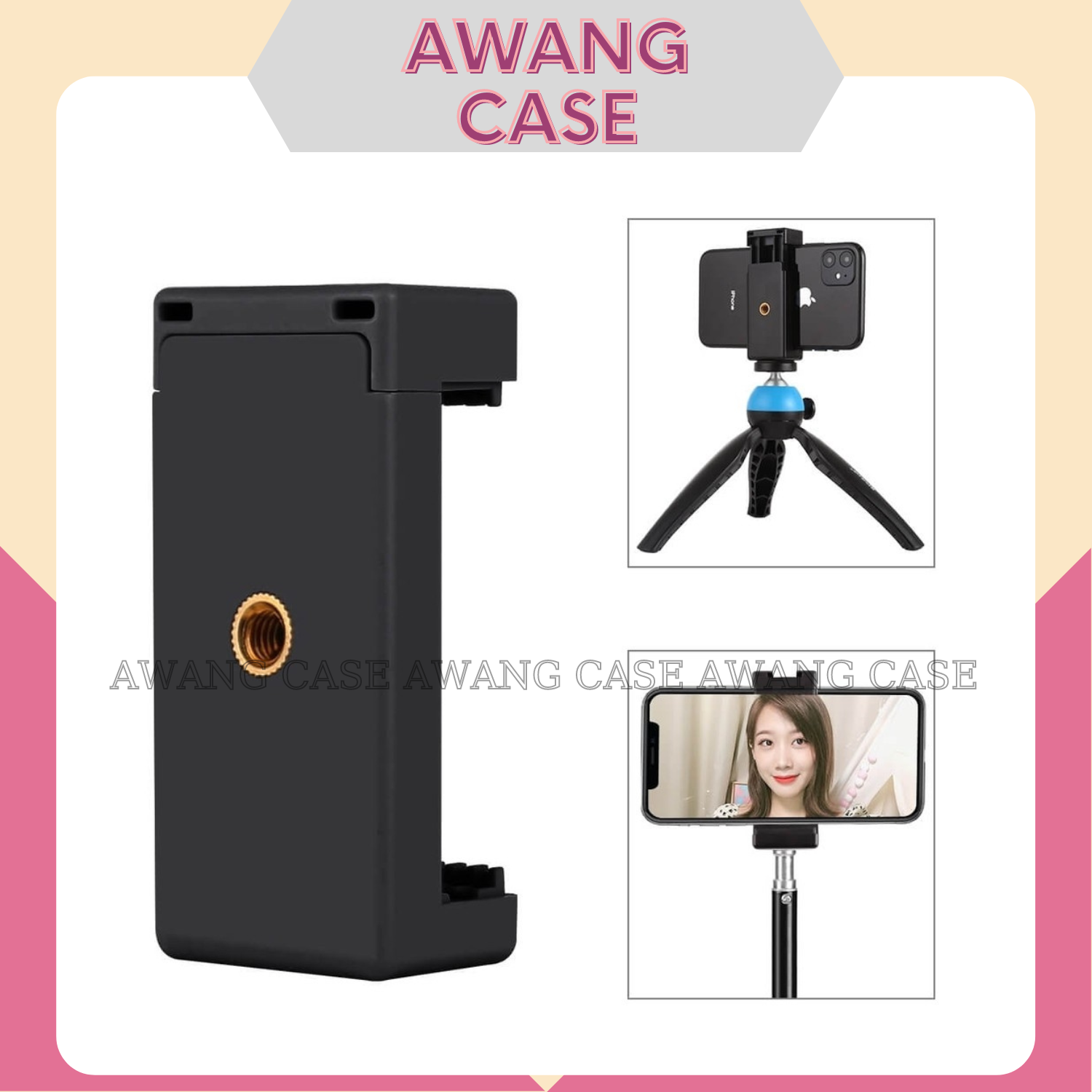 Đầu kẹp điện thoại gắn tripod, chân máy ảnh