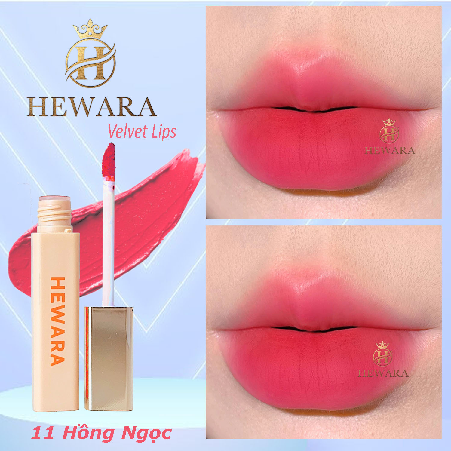 Son Kem Nhung Lì Hewara Velvet Lips, chính hãng, bền màu, lâu trôi, không chì-màu Hồng ngọc
