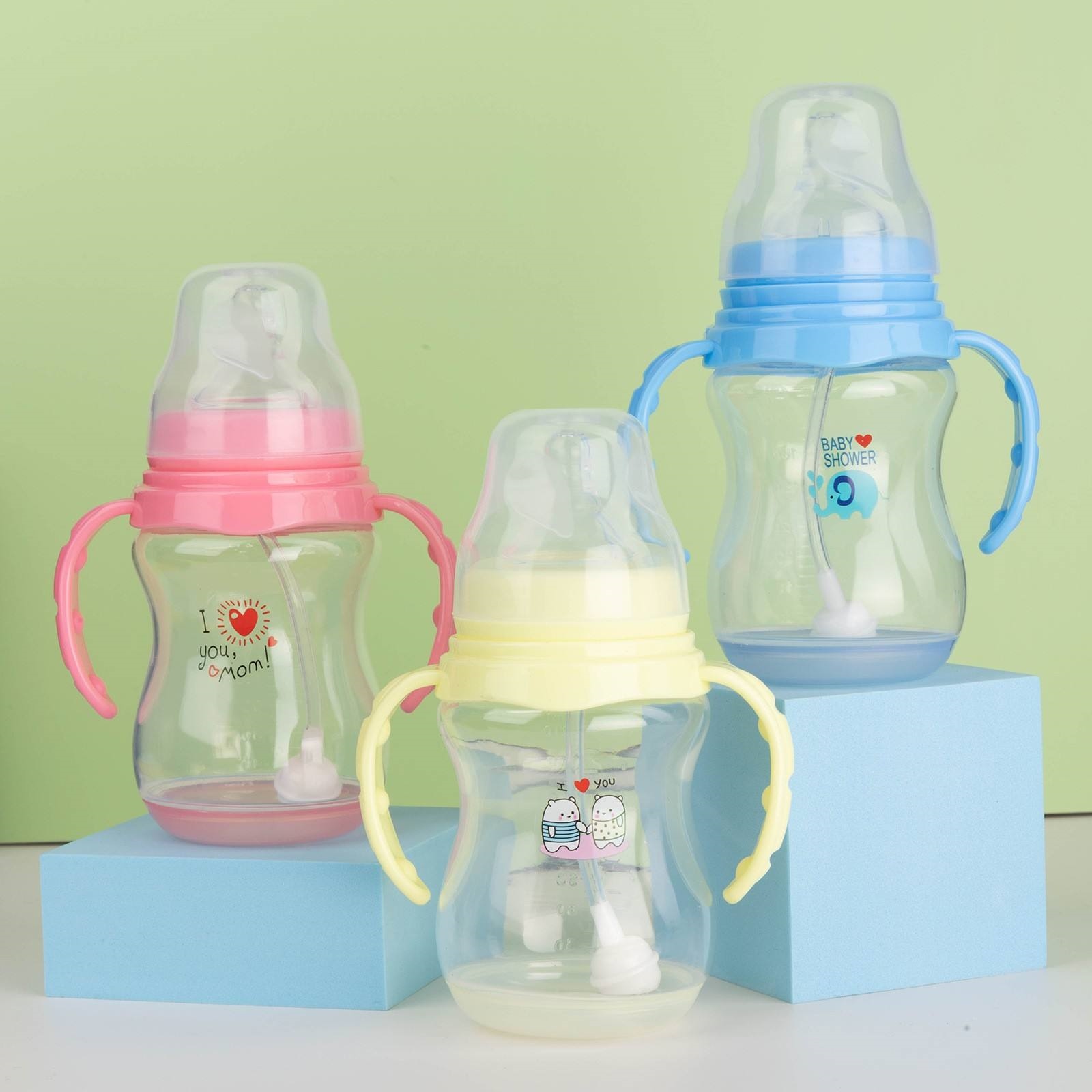 【Ready】🌈 new baby we-caliber curved temperre-setive fg bottle -fllent and r to fg h breast milk pple