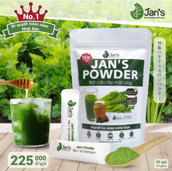 [HCM]Bột Cần Tây Sấy Lạnh Mật Ong | Vegan Store | Hỗ Trợ Giảm Cân | Bịch 3gr X 20 Gói | Jans Powder