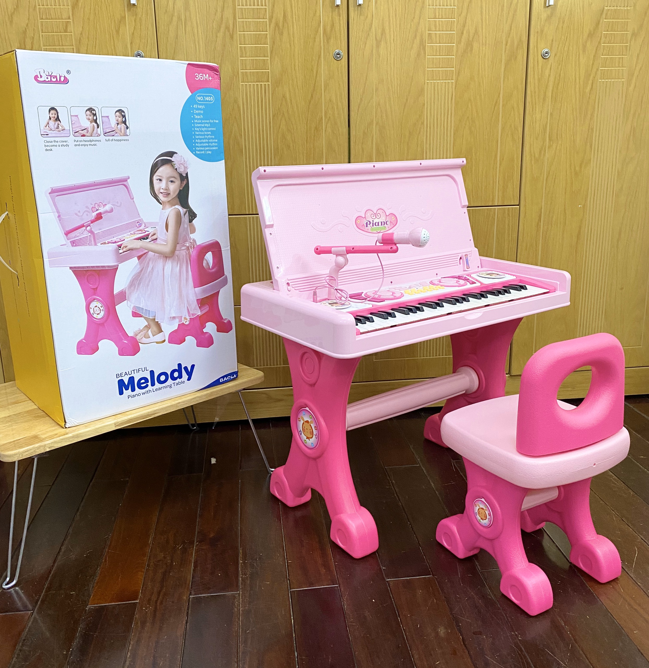 Đàn piano có micro, 49 phím, gập lại thành bàn học cho Bé