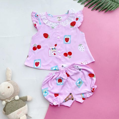 Đồ Bộ Sơ Mi Tay Cánh Tiên Vải Tôn (Tole - Lanh) Mềm - Mịn - Mát Cho Bé Gái 4-9kg DBTON15 (hình thật)