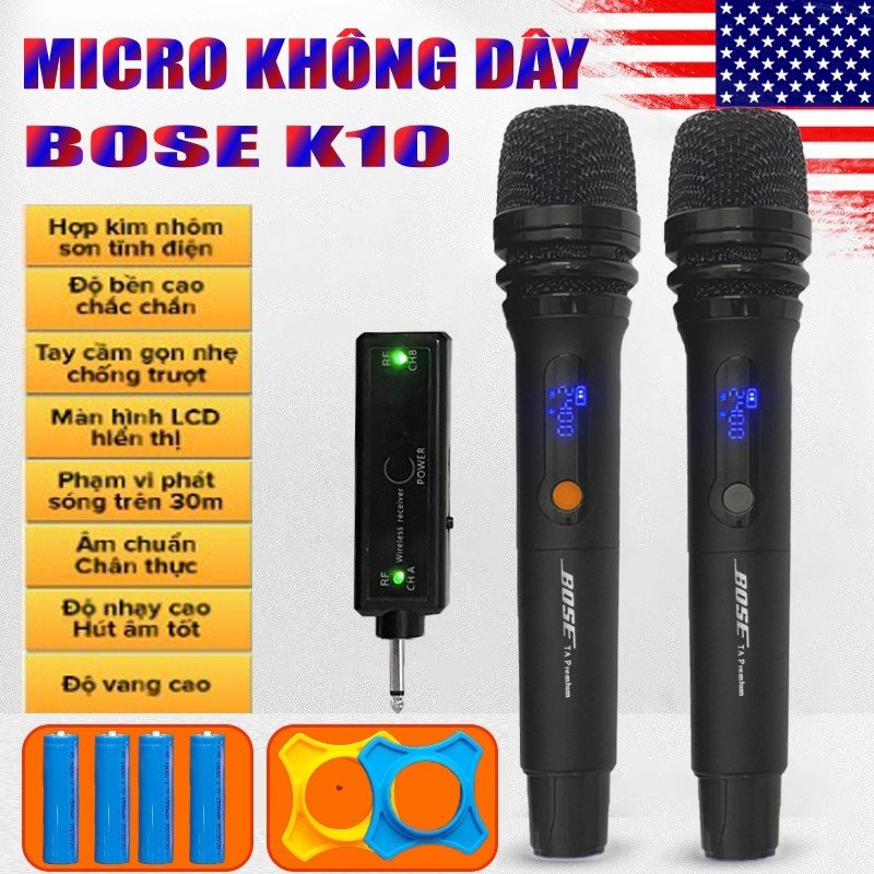 Micro Không Dây BOSE Bãi Mỹ Xịn Bộ 2 Micro BOSE K10 PRO Chống Hú Tay Micro Sạc Pin Tiện Lợi Chống Rè Đỉnh Cao Bắt Sóng Xa Micro Thiết Kế Hiện Đại Âm Thanh Giá Sốc BH 12T