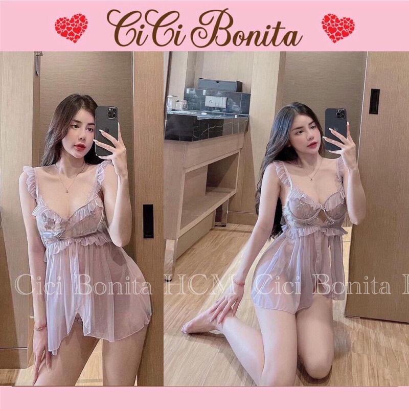Đầm ngủ cao cấp/ váy ngủ ren 2 dây gợi cảm hottrend quảng châu -cici bonita hcm cv36