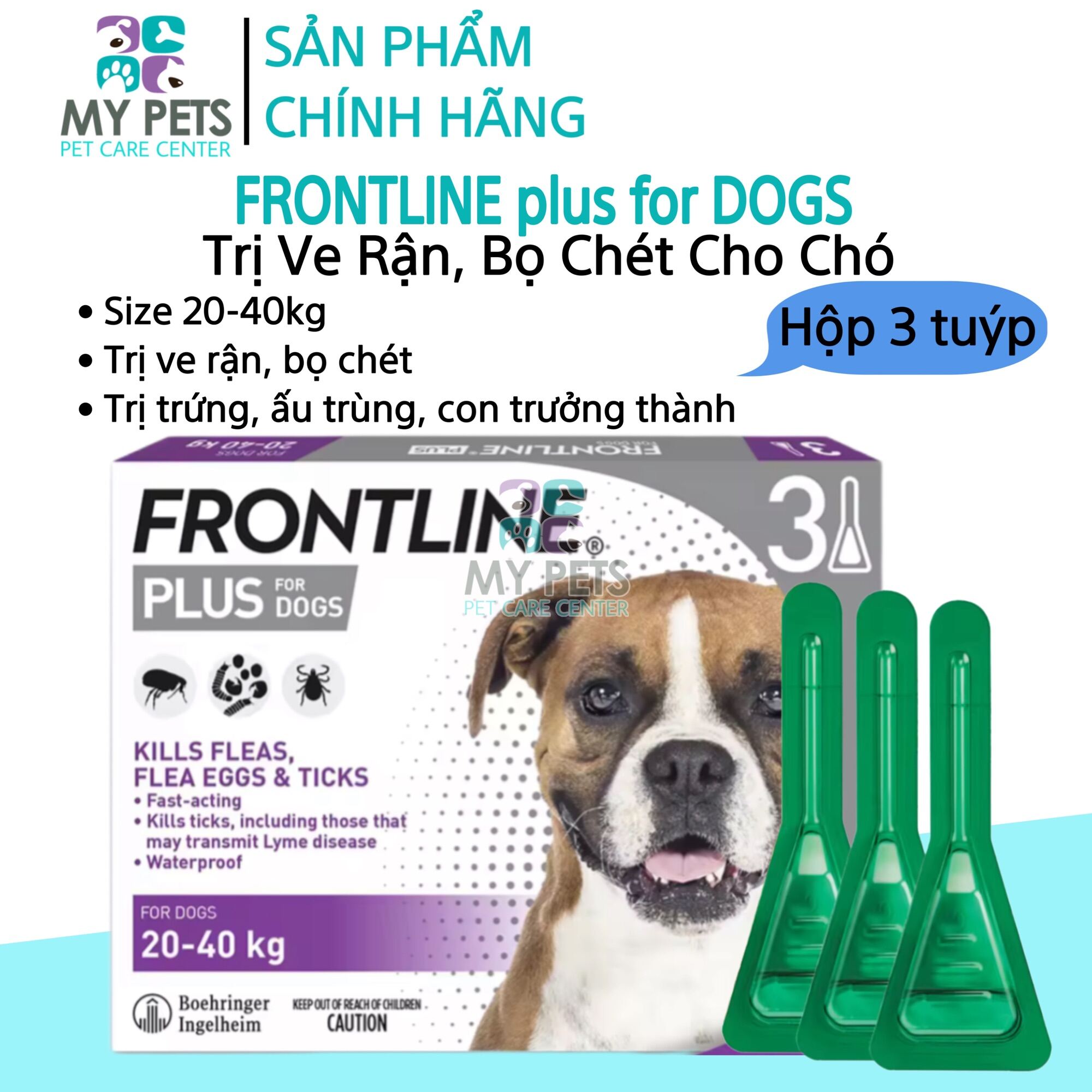Frontline Plus nhỏ gáy hết ve rận bọ chét cho chó (size 20-40kg) - Hộp 3 tuyp. ( 3 tubes. Full box)