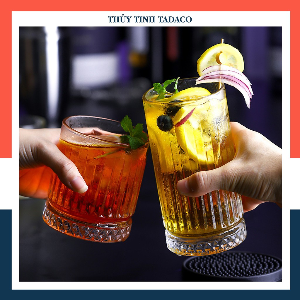 Ly thủy tinh đẹp HONGLI 250ml - 450ml phong cách Bắc Âu Cao cấp họa tiết cổ điển trắng trơn Đế Kim Cương