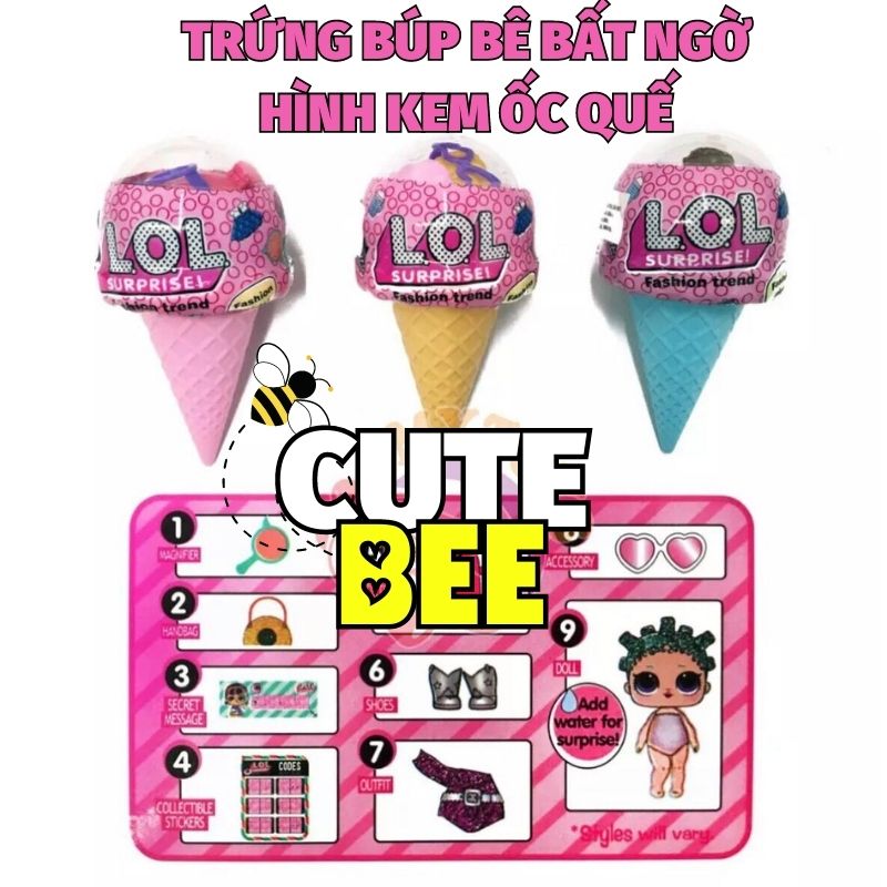 Trứng búp bê LOL phiên bản kem ốc quế CUTE BEE - Đồ chơi búp bê bất ngờ Fashion Doll kèm nhiều phụ kiện cao cấp