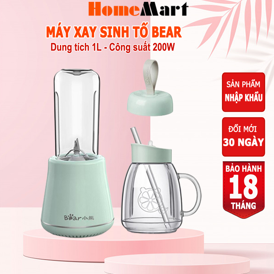 Máy xay sinh tố cầm tay BEAR 2 cối xay, dung tích 1L, 4 lưỡi dao thép không gỉ, HOMEMART – Hàng nhập khẩu bảo hành 6-18 tháng