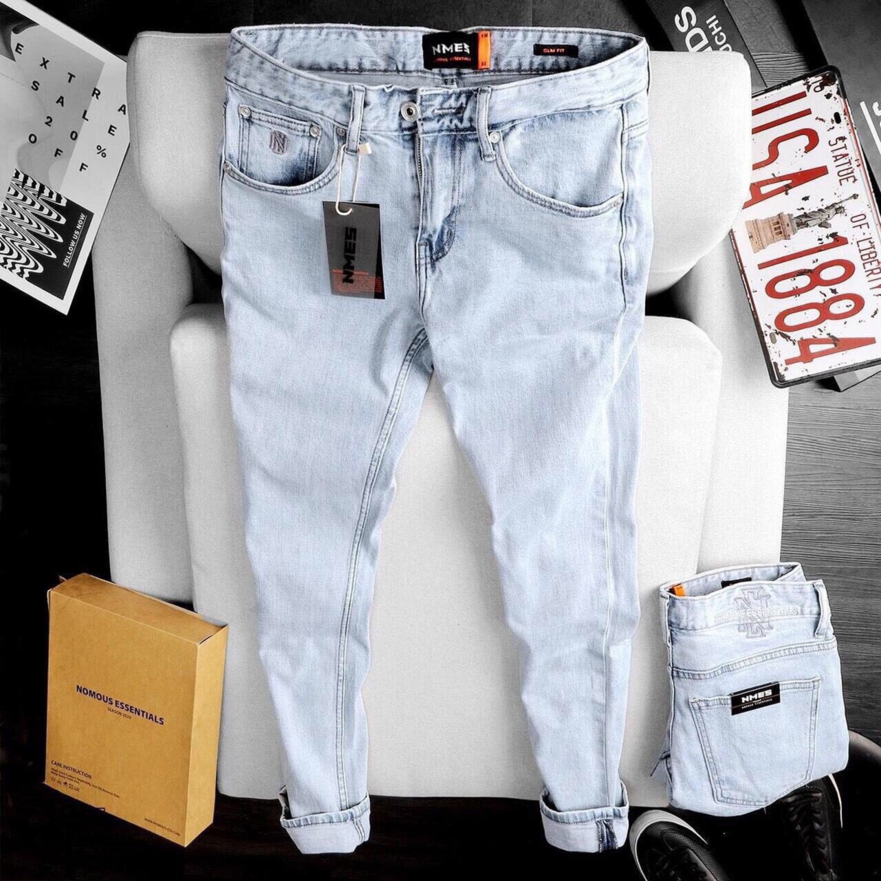[HCM]Quần Jean Nam Xanh Trơn Ống Suông Co Dãn 4 Chiều