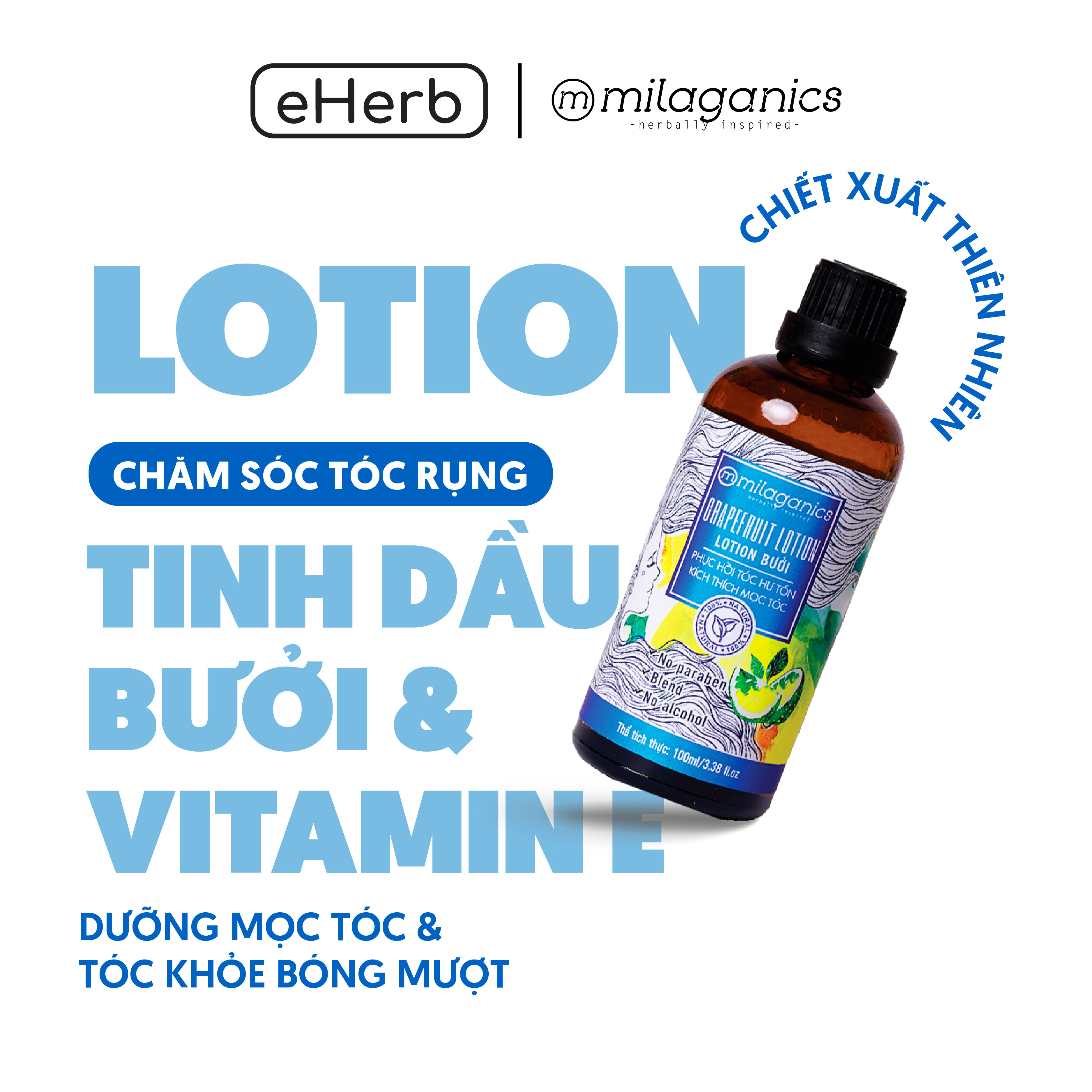 Lotion bưởi kích thích mọc tóc & ngừa rụng tóc từ tinh dầu bưởi nguyên chất milaganics, tinh dầu bưởi mọc tóc 100ml