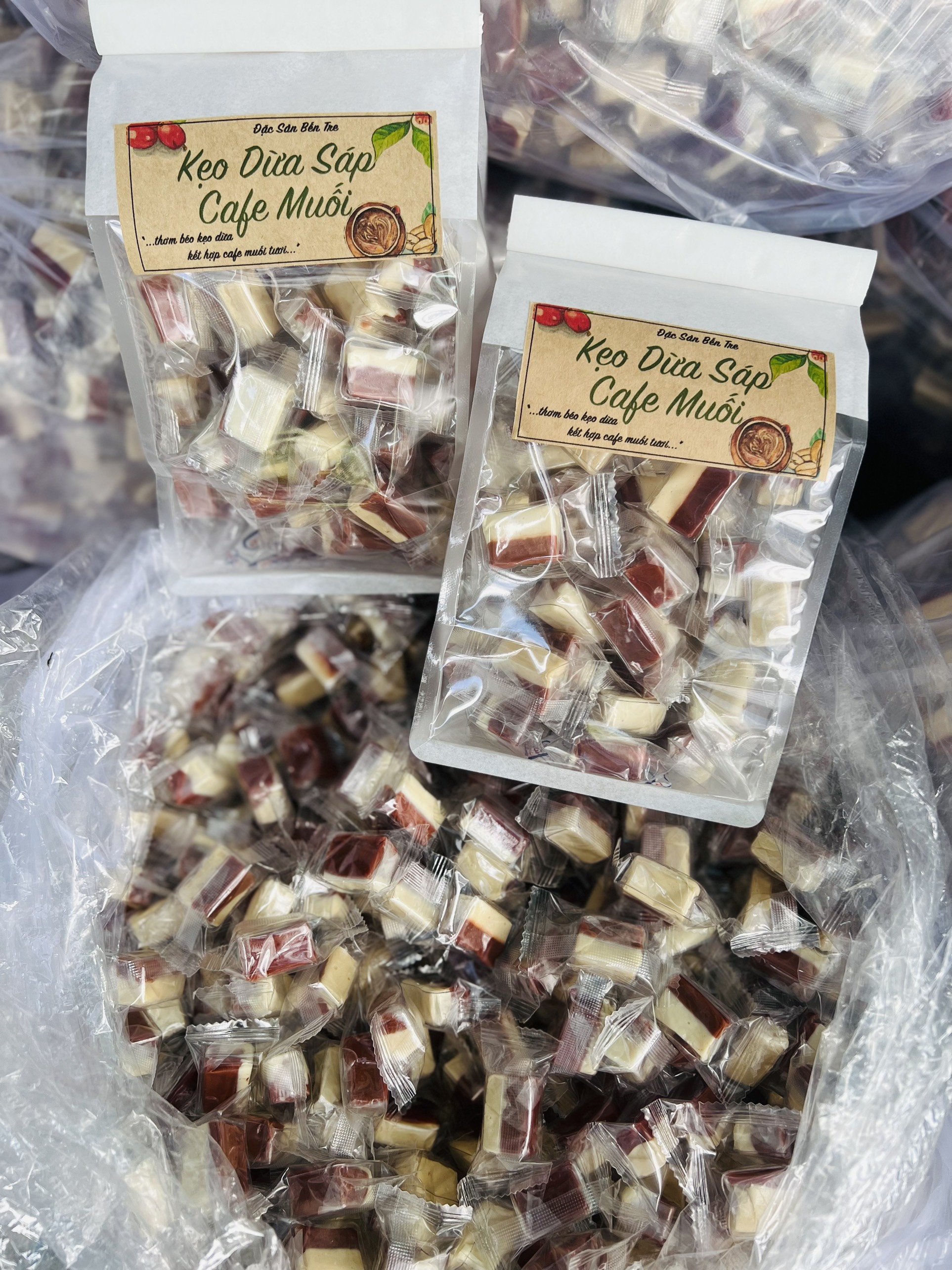 Túi 500g - Kẹo dừa cà phê muối - kẹo dừa bến tre- đồ ăn vặt