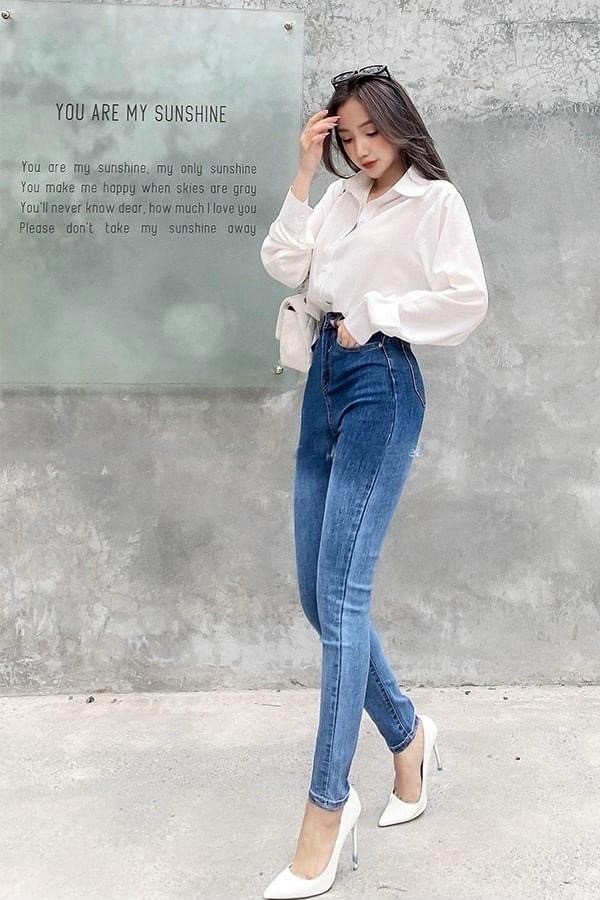 [ BIGSIZE ] Quần Jeans Dài màu xanh loang lưng cao. co dãn mạnh dành cho người từ 62~90kg
