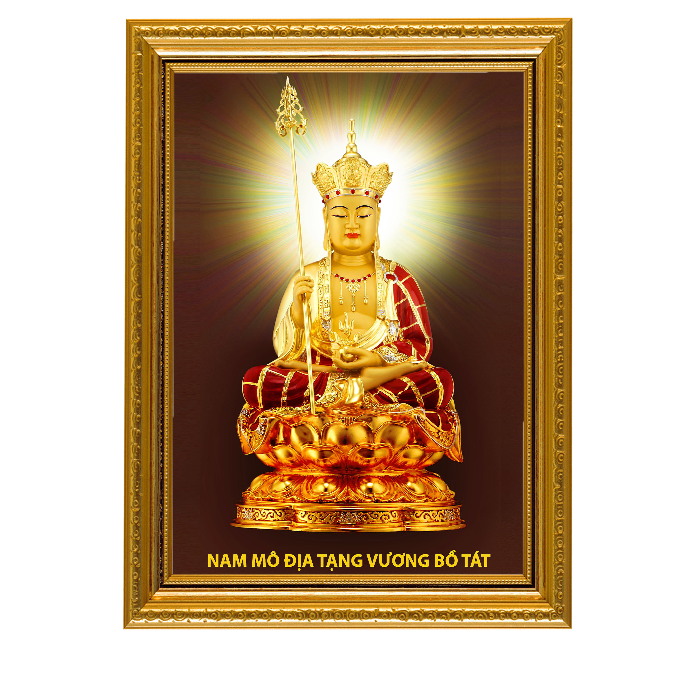 Tranh treo, ảnh thờ Địa Tạng Vương Bồ Tát bền màu + Khung ảnh sáng đẹp kích thước khổ A3, A4, A5