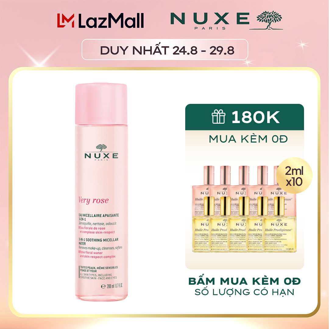 Nước tẩy trang Micellar 3 trong 1 chiết xuất hoa hồng Nuxe Very Rose 200ml