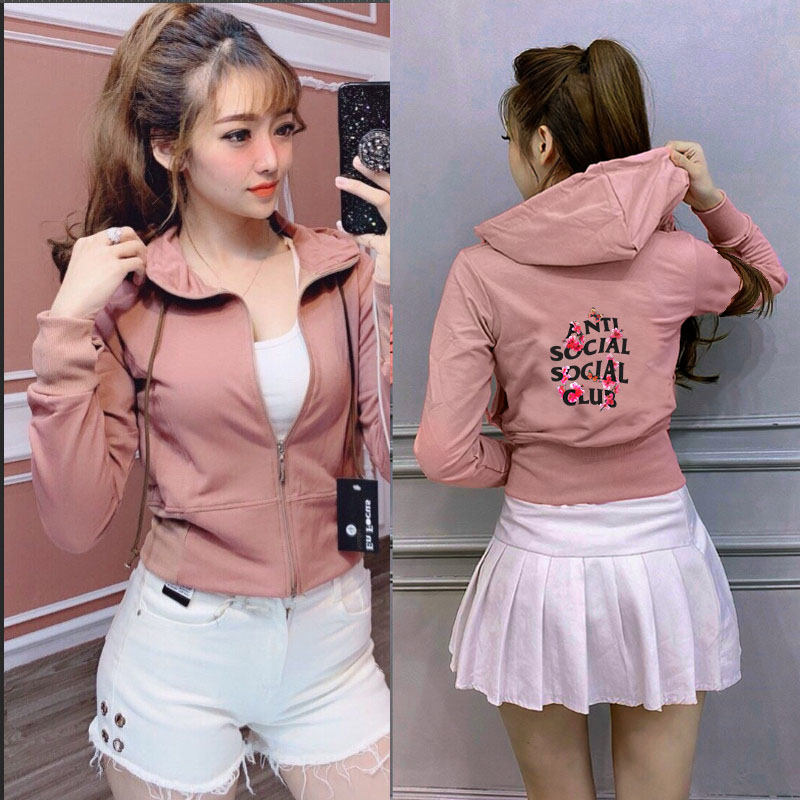 Áo khoác ngắn nữ croptop hình in freesize 54kg