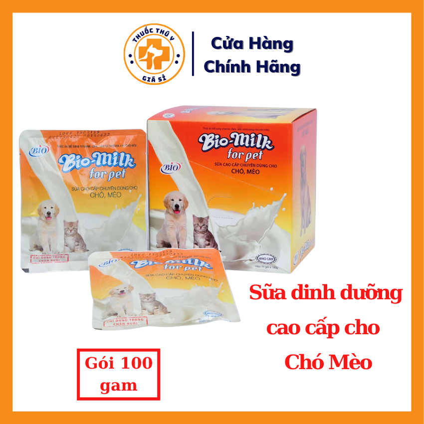 "Hoàn tiền đến 10%" Bio Milk For Pet (Sữa Cho Chó Mèo)  100g - Dùng Cho Cung Cấp Dinh Dưỡng Cho Chó Con, Mèo Con, Thú Cưng - Thú Y Giá Sỉ