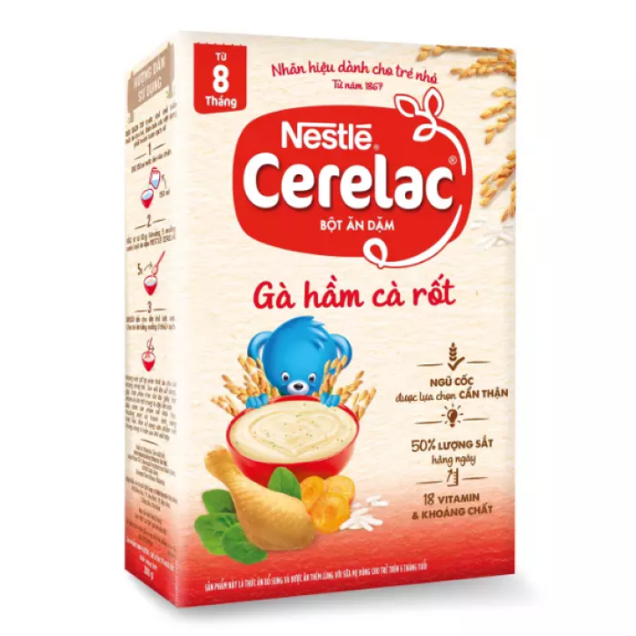 Bột Ăn Dặm Nestlé Cerelac Gà Hầm Cà Rốt Và Cá rau xanh 200g dành cho bé từ