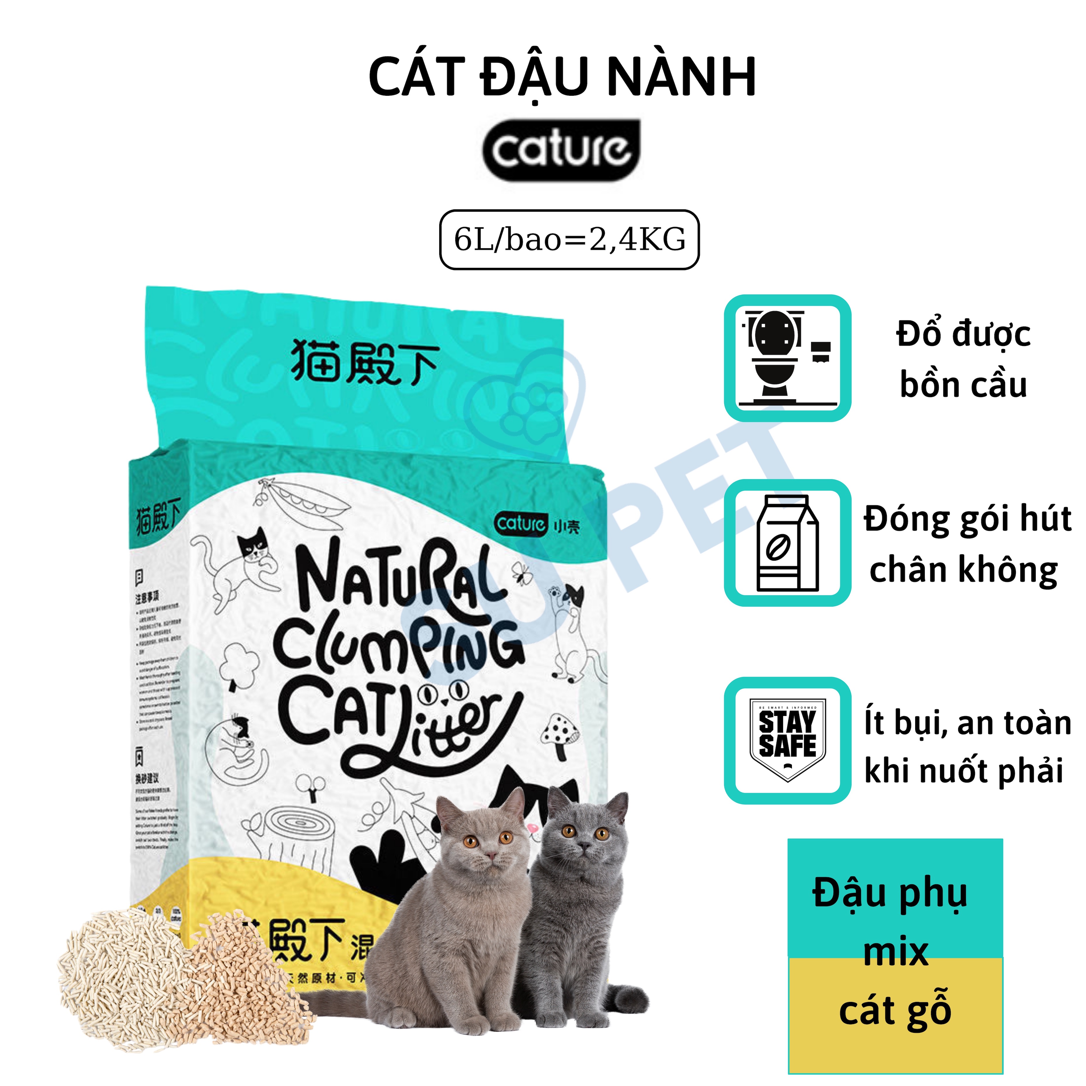 Cát đậu nành Cature đổ được bồn cầu 2.4KG