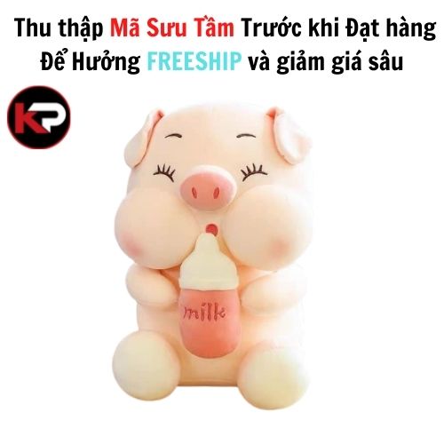 Gấu bông heo ôm bình sữa khổng lồ ,thú nhồi bông heo bình sữa cao cấp dễ thương 50 cm