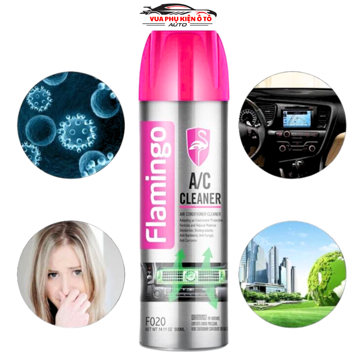 Bình xịt vệ sinh điều hòa ô tô - Dung dịch vệ sinh dàn lạnh FLAMINGO F020- Dung Tích 500 ml