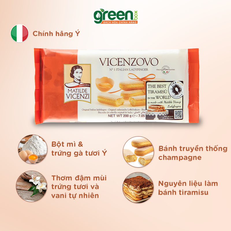 Bánh champagne thơm đậm mùi trứng tươi và vani làm bánh Tiramisu Ladyfingers Vicenzovo Vicenzi Ý 200g