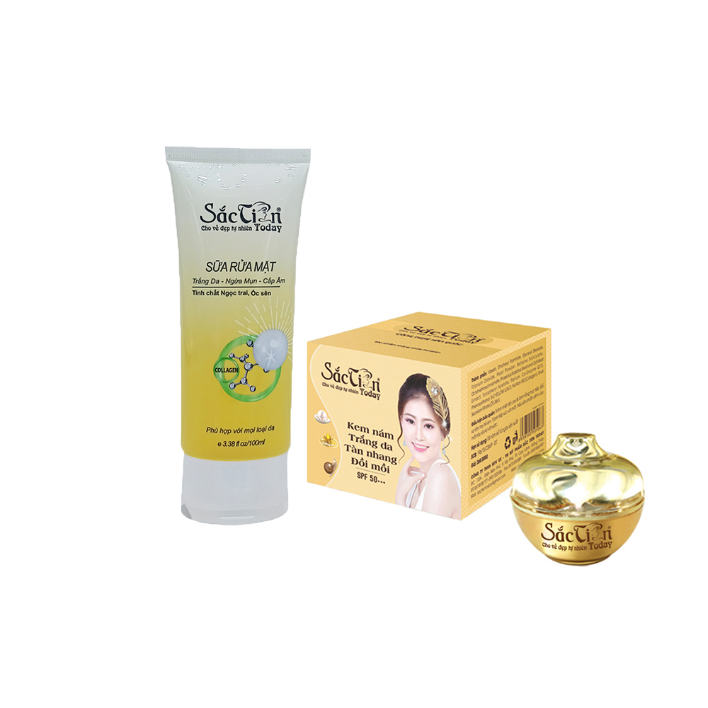 Bộ 1 Kem dưỡng trắng Nám Tàn nhang Đồi mồi  và 1 Sữa rửa mặt Trắng da Sạch mụn Sắc Tiên Today 100ml