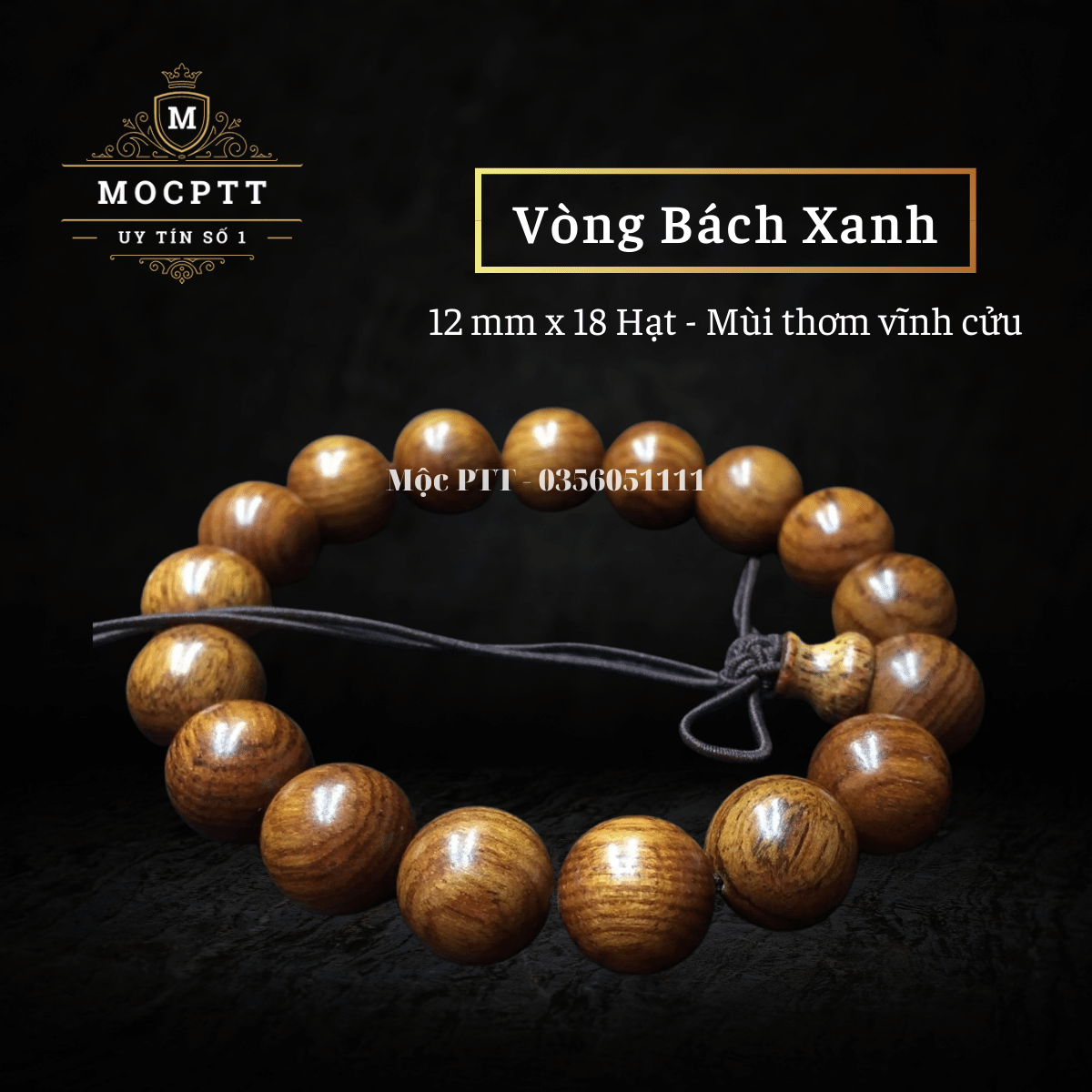 Vòng Tay gỗ Bách Xanh 17 hạt x 12 mm mùi thơm vĩnh cửu