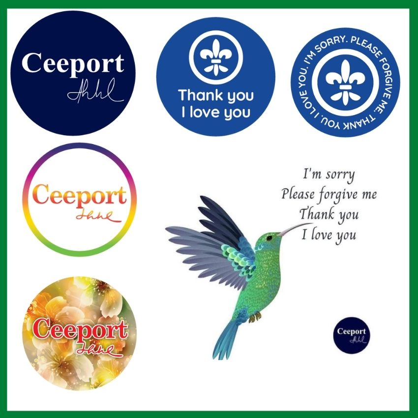 [KM] Combo 10 tờ decan logo thanh tẩy ceeport , mỗi tờ 30 logo , dán lên đồ vật theo Hooponopono Mộc Lan store