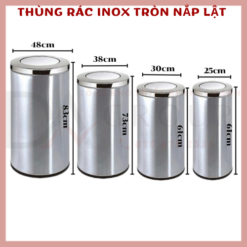 Thùng rác inox nắp lật xoay cao cấp nhiều kích thước b-070
