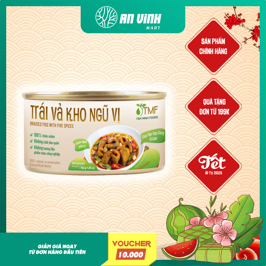 Trái vả kho ngũ vị ăn liền 140gr Tâm Minh Foods, món chay dinh dưỡng tiện lợi không chất bảo quản