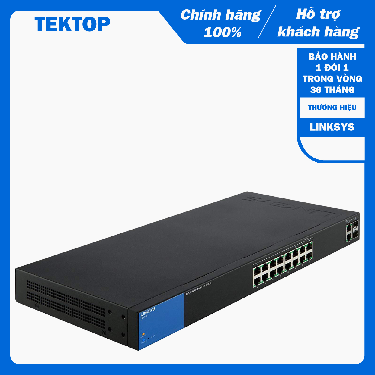 Bộ chia tín hiệu 18 cổng Gigabit POE thông minh và 2 cổng module quang LinkSys LGS318P