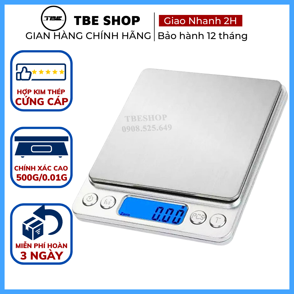 Cân Tiểu Ly Điện Tử Mini I2000 2kg 0.1g & 500g 0.01g Chính Hãng Tính Năng Trừ Bì Tặng 2 Khay Chứa Độ Chính Xác Cao - Bảo Hành 1 Năm ( Màu Bạc )