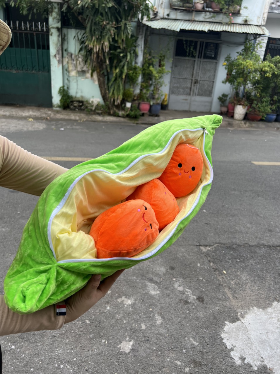 Gối ôm trái đậu + 3 hạt đậu hkm nan cho bé