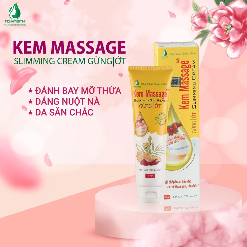 KEM MASSAGE TAN MỠ GỪNG & ỚT NGÂN BÌNH 150g + Tặng 1 thước dây Giảm Cân Nhanh Chóng Đốt Mỡ An Toàn Không Tác Dụng Phụ