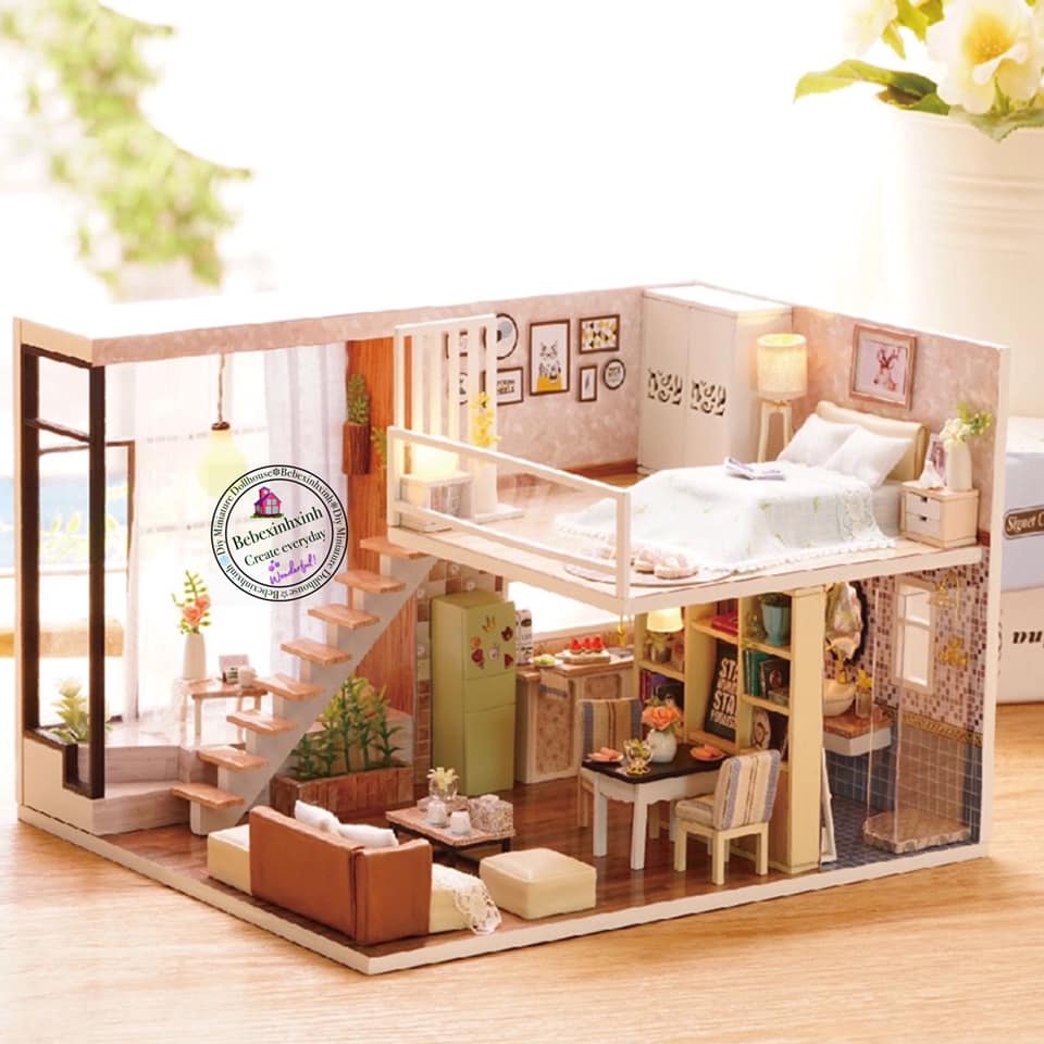 MÔ HÌNH NHÀ GỖ DIY Waiting for the time L020 (Tặng mica che bụi)