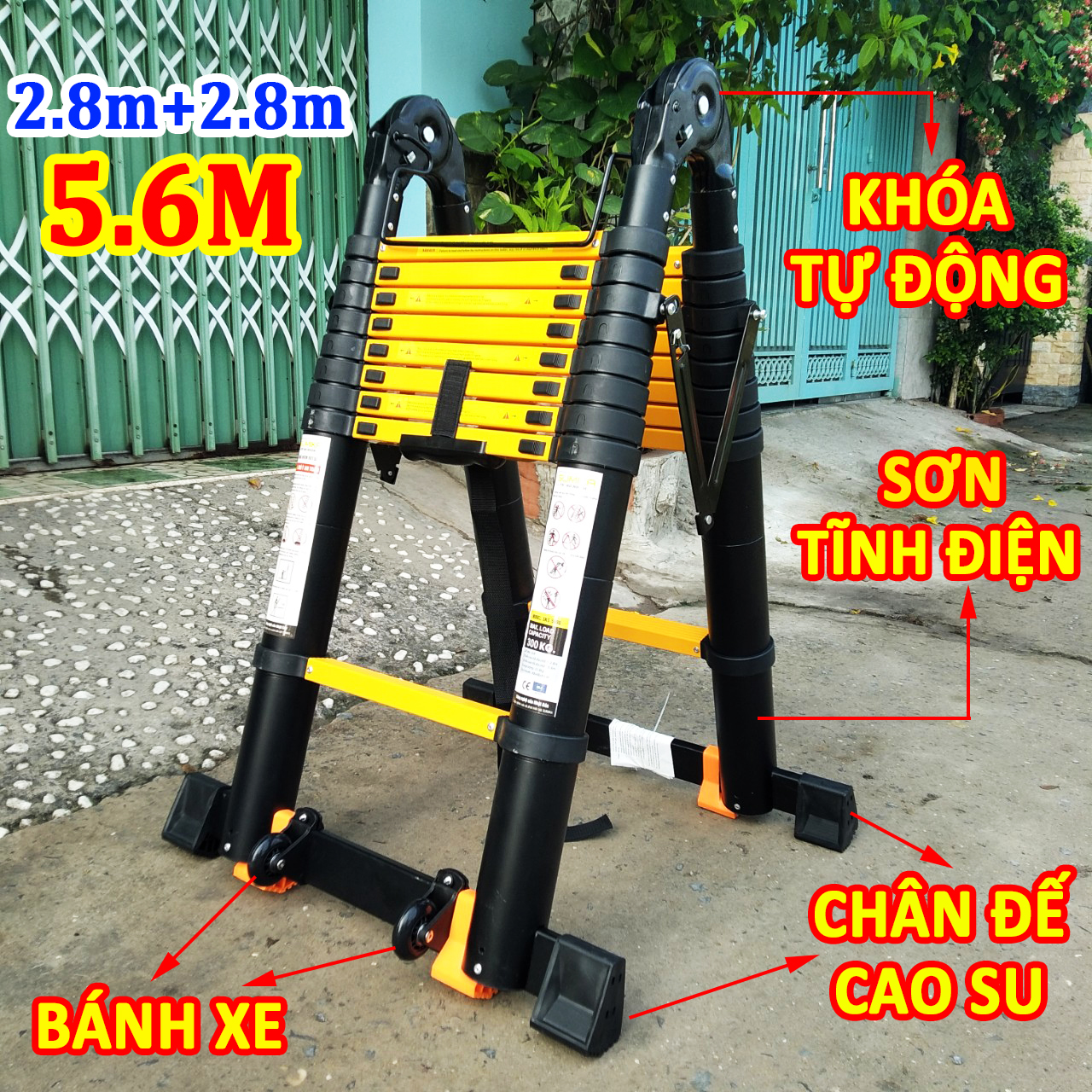 Thang nhôm rút đôi xếp gọn Sumika [chữ A: 2.8M - chữ I: 5.6M] SKS560D (Sơn tĩnh điện) ( BẢO HÀNH 2 NĂM) TẢI TRỌNG 300KG