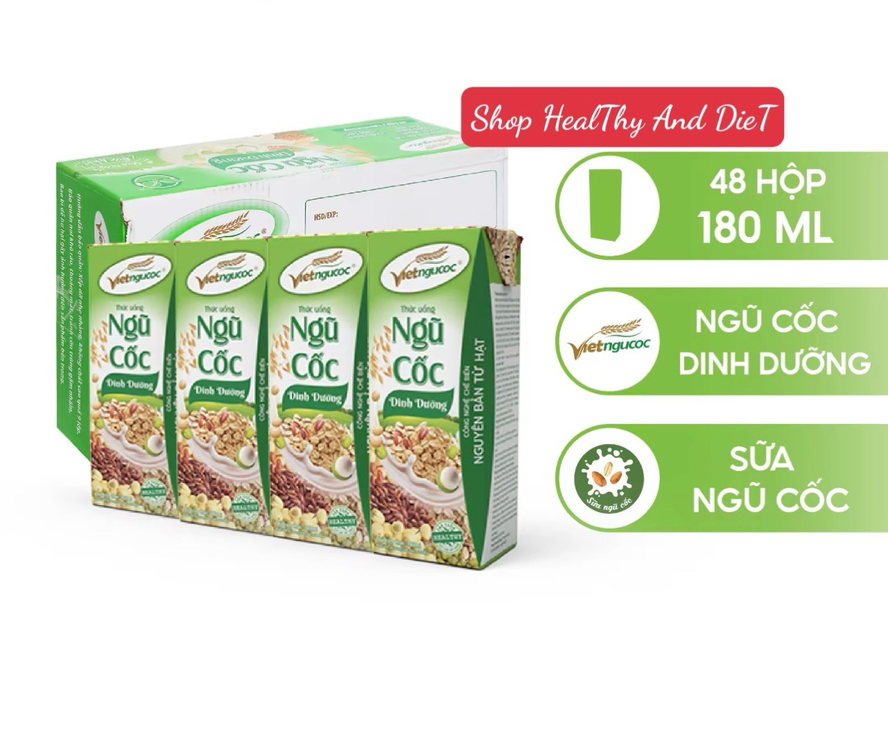 [ĐƠN HOẢ TỐC] 12 Lốc Ngũ Cốc Dinh Dưỡng Việt Ngũ Cốc Lốc 4 Hộp - 180ml/Hộp