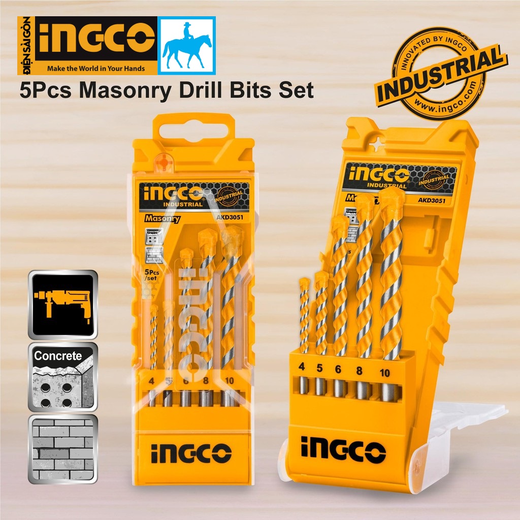 Bộ 5 mũi khoan tường khoan bê tông 4mm tới 10mm masonry ingco total akd3051