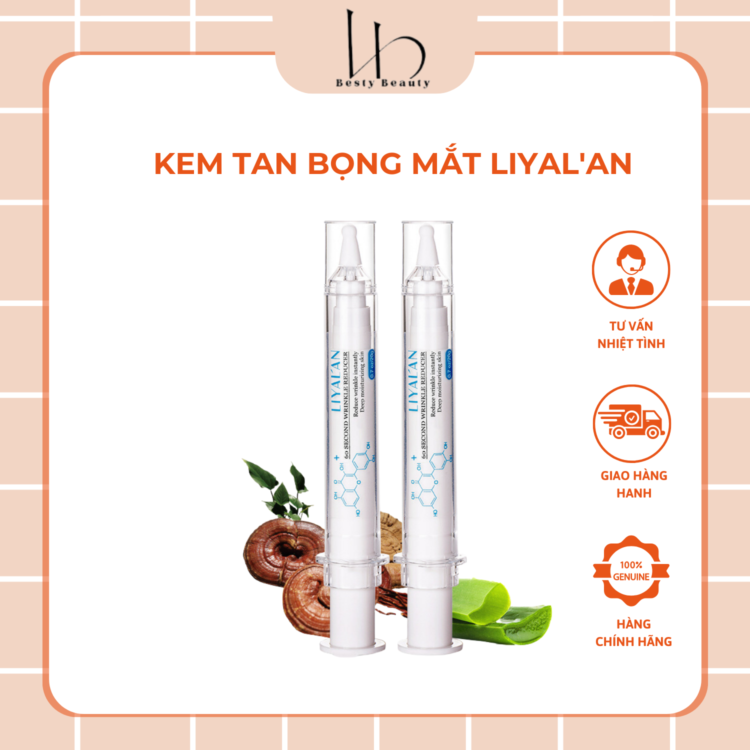 Kem tan bọng mắt nấm linh chi đỏ tan bọng trẻ hóa mắt liyal'an giảm quầng thâm mắt, đánh tan bọng mắt, làm mờ nếp nhăn 30g - besty beauty