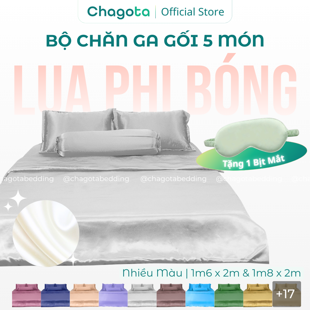 Bộ Chăn Ga Gối Lụa Phi Bóng Chagota Bedding size 1m6 và 1m8 Không Xù Lông Mềm mịn chăn chần bông sẵn