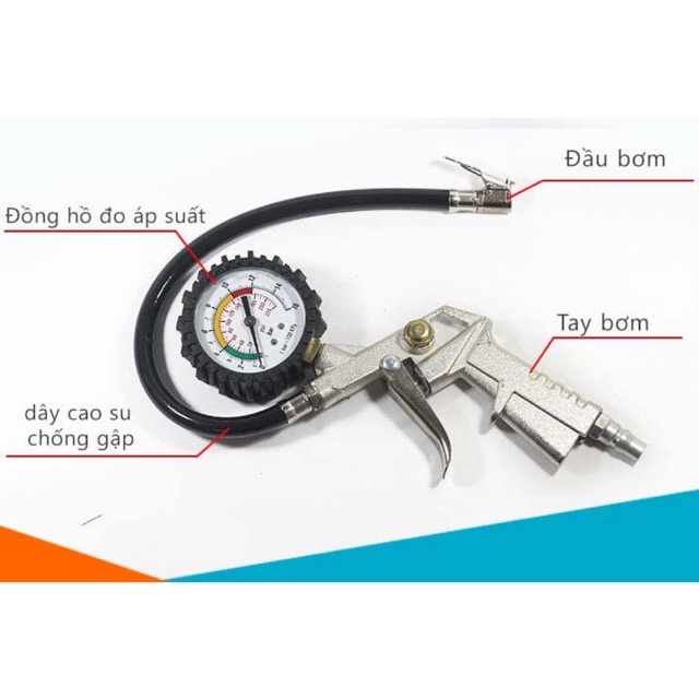 Đầu Vòi Bơm Ô Tô - Xe Máy - Đồng hồ đo áp suất lốp xe