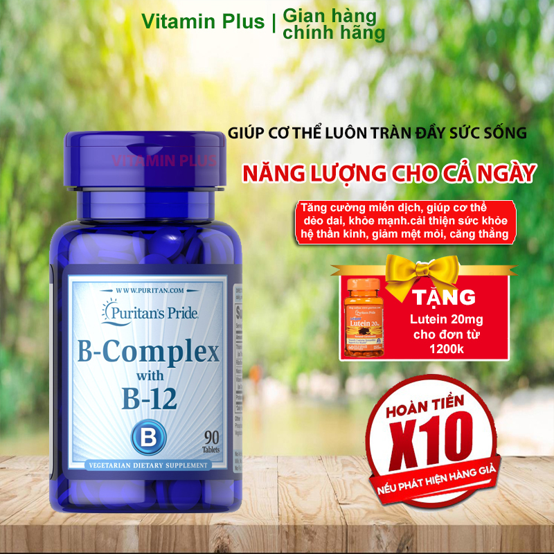Viên uống hỗ trợ tế bào thần kinh và máu Puritan's Pride B complex with B-12 giúp giảm căng thẳng mệt mỏi 90 viên