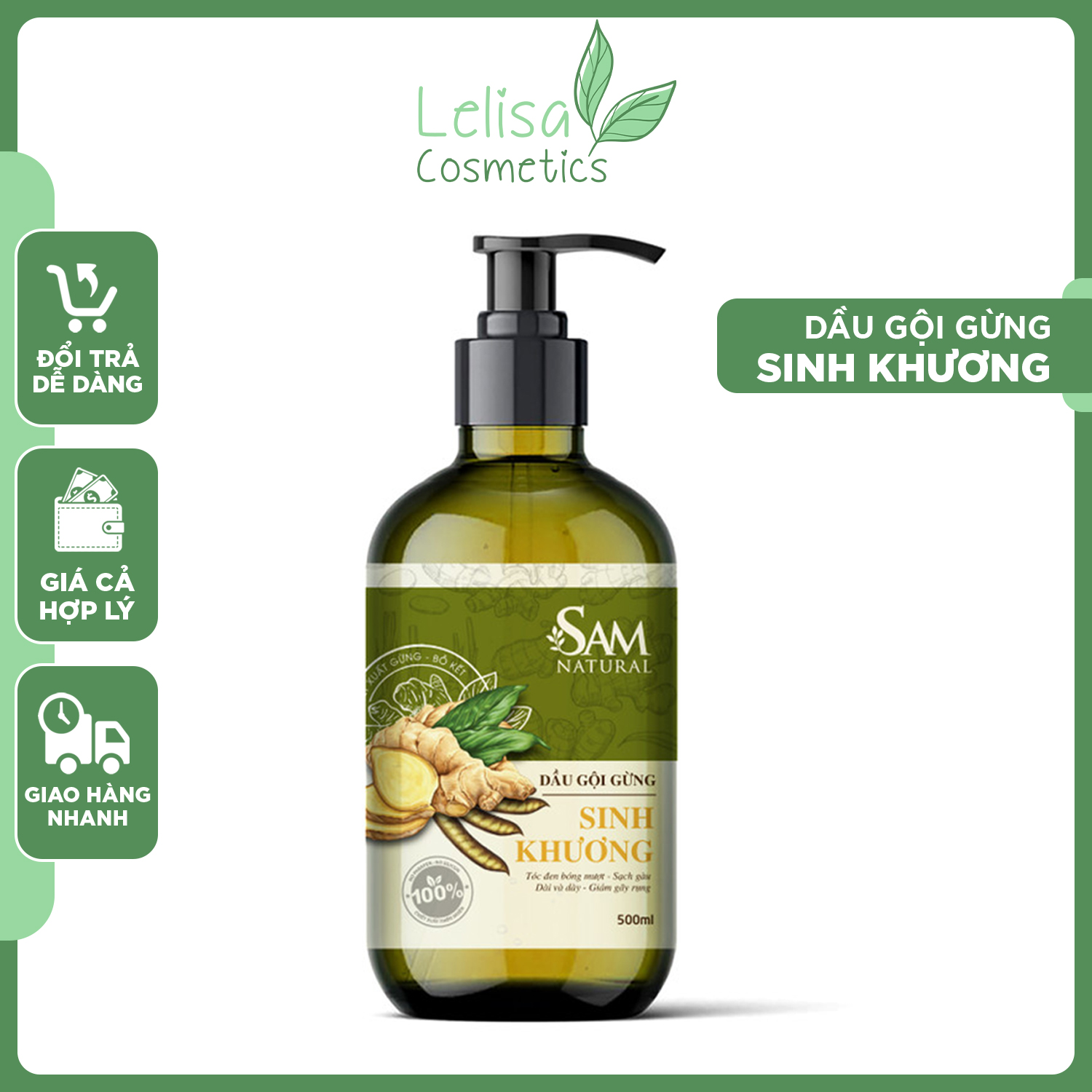 Dầu gội đầu sinh khương sam natural 500ml lc01 dầu gội gừng ngăn ngừa rụng tóc, làm ấm da đầu, hỗ trợ mọc tóc - lelisa cosmetics