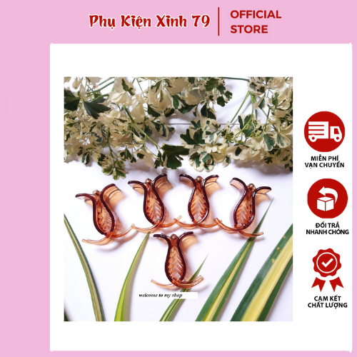 Combo 3_5_10 kẹp gắp càng cua 3 răng màu nâu trong, hàng cao cấp - phụ kiện xinh 79