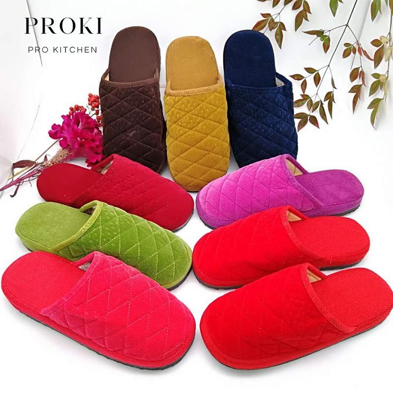 Dép bông Proki Kitchen dùng đi trong nhà, văn phòng, bít mũi siêu mềm giữ ấm chống trơn trượt, chất liệu vải nhung bông ấm áp cho đôi chân, dép bông đi trong nhà, dép nhung cho bà giá rẻ - Giao màu ngẫu nhiên
