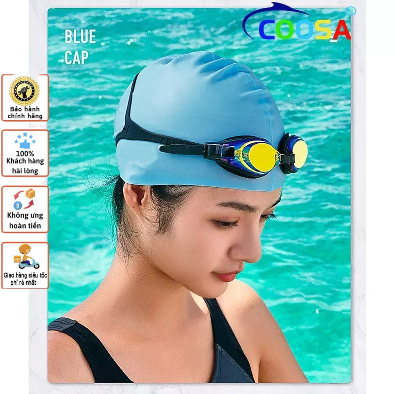 Mũ bơi người lớn coosa - sc4658 chất liệu silicone cao cấp ngăn ướt tóc.