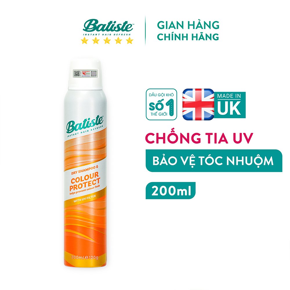 Dầu gội khô chống tia uv bảo vệ tóc nhuộm - batiste dry shampoo colour protect 200ml