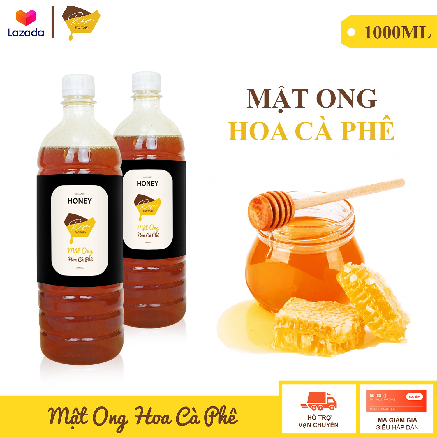 Mật ong hoa cà phê nguyên chất bảo lộc 1 lít rosa factory