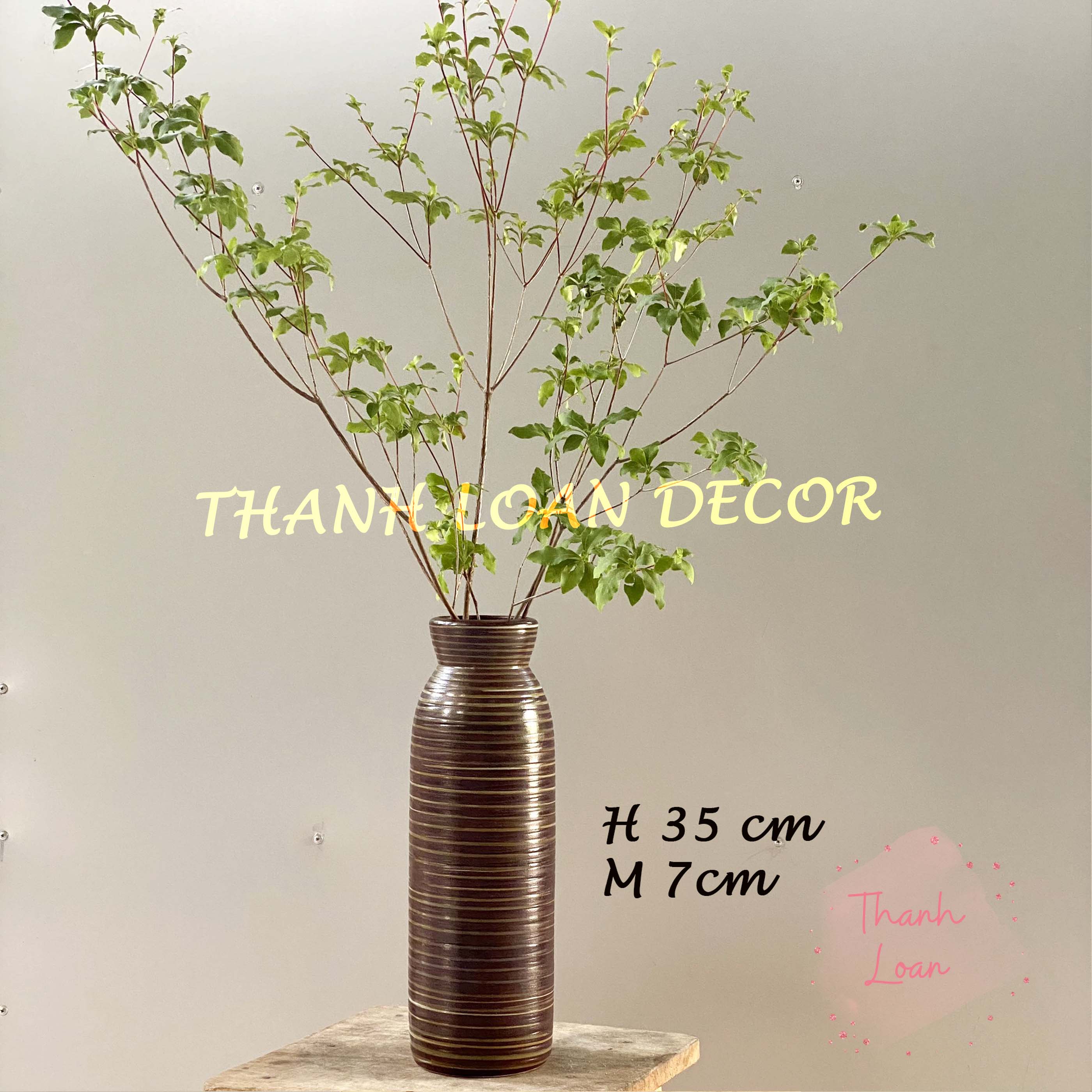 [Rẻ vô địch] Bình hoa gốm Bát Tràng - Lọ hoa để bàn 35 cm - Phong cách Nhật (Nâu) - Loại cao cấp